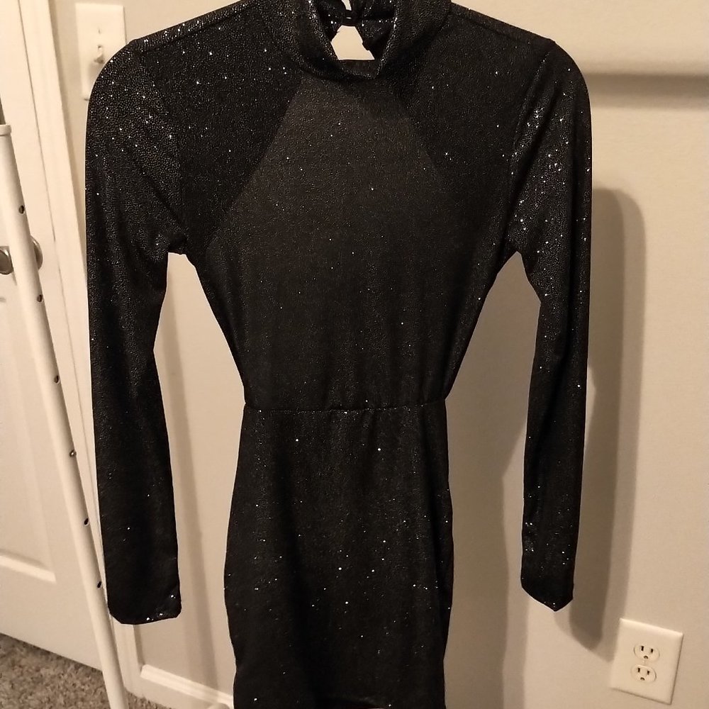Lucy in the Sky Backless Longsleeve Shimmer Dress
